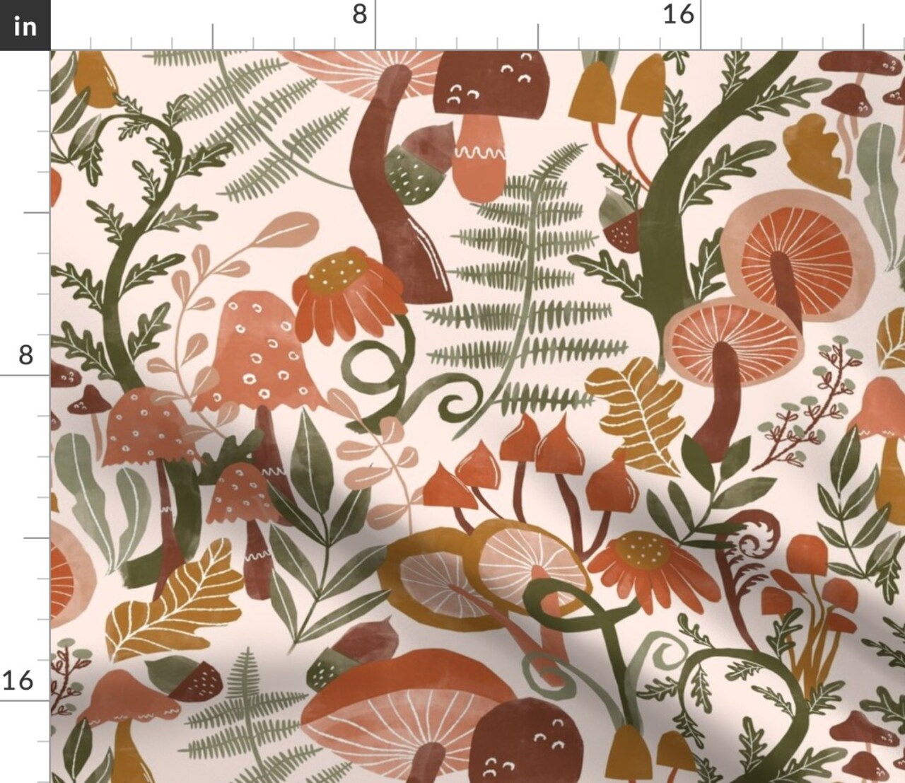 Woodland Neutral Nursery Earth Tones Mushrooms Toadstools Terracotta Custom Printed Fabric by Spoonflower Various Fabrics by the Yard or Fat Quarter